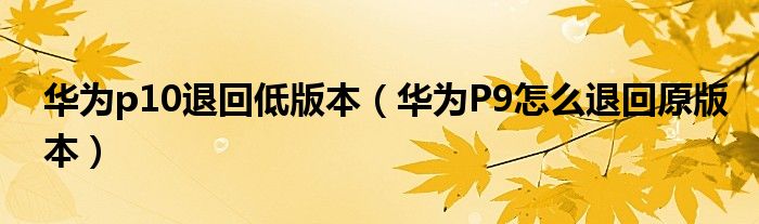 华为p10退回低版本（华为P9怎么退回原版本）