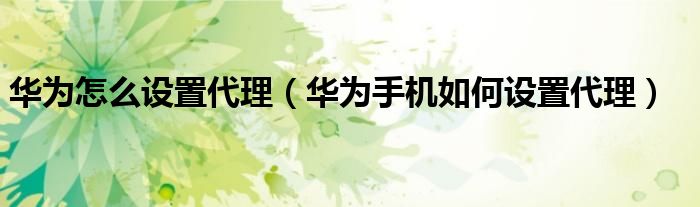 华为怎么设置代理（华为手机如何设置代理）