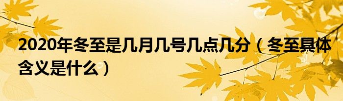 2020年冬至是几月几号几点几分（冬至具体含义是什么）
