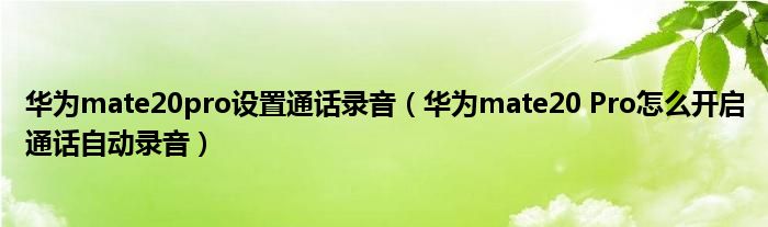 华为mate20pro设置通话录音（华为mate20 Pro怎么开启通话自动录音）