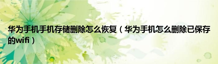  华为手机手机存储删除怎么恢复（华为手机怎么删除已保存的wifi）
