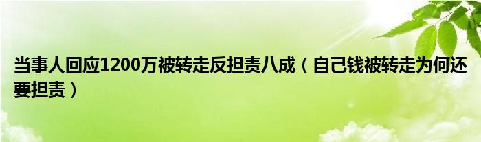 当事人回应1200万被转走反担责八成（自己钱被转走为何还要担责）