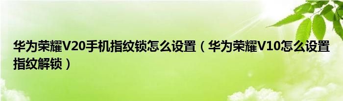 华为荣耀V20手机指纹锁怎么设置（华为荣耀V10怎么设置指纹解锁）