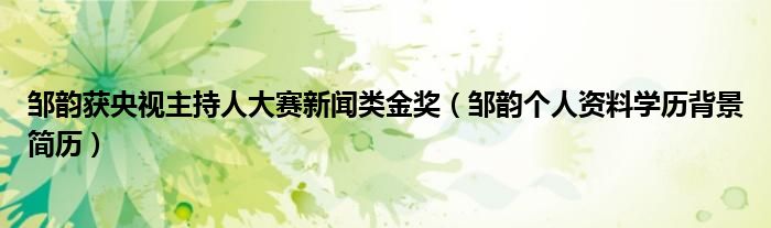 邹韵获央视主持人大赛新闻类金奖（邹韵个人资料学历背景简历）