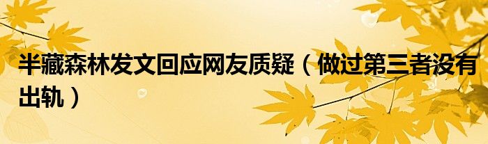 半藏森林发文回应网友质疑（做过第三者没有出轨）