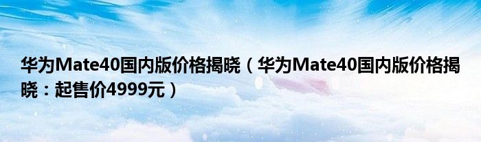 华为Mate40国内版价格揭晓（华为Mate40国内版价格揭晓：起售价4999元）