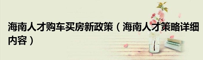 海南人才购车买房新政策（海南人才策略详细内容）