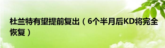 杜兰特有望提前复出（6个半月后KD将完全恢复）
