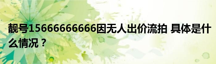 靓号15666666666因无人出价流拍 具体是什么情况？