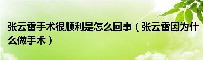 张云雷手术很顺利是怎么回事（张云雷因为什么做手术）