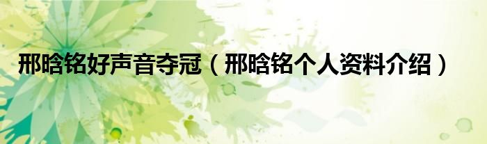 邢晗铭好声音夺冠（邢晗铭个人资料介绍）