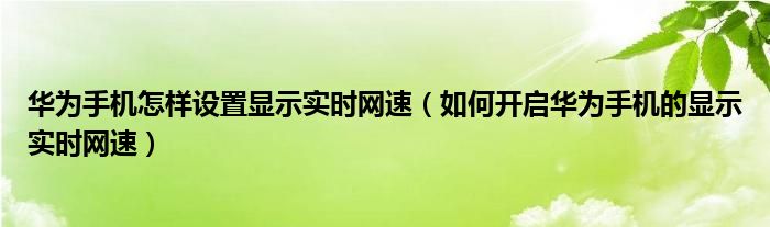 华为手机怎样设置显示实时网速（如何开启华为手机的显示实时网速）