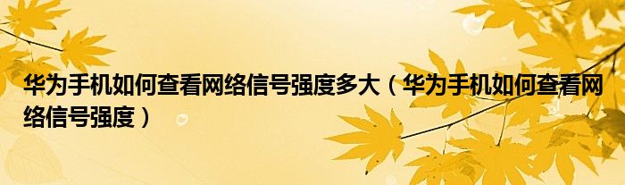 华为手机如何查看网络信号强度多大（华为手机如何查看网络信号强度）