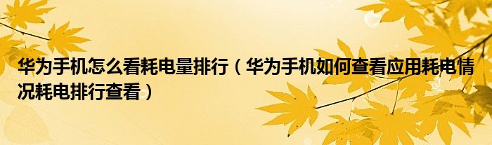 华为手机怎么看耗电量排行（华为手机如何查看应用耗电情况耗电排行查看）