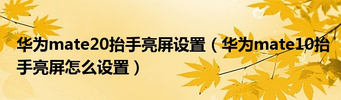 华为mate20抬手亮屏设置（华为mate10抬手亮屏怎么设置）