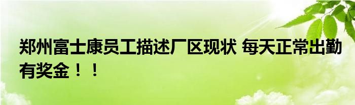 郑州富士康员工描述厂区现状 每天正常出勤有奖金！！