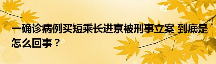 一确诊病例买短乘长进京被刑事立案 到底是怎么回事？