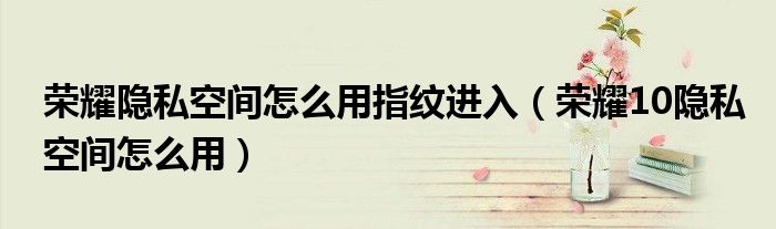 荣耀隐私空间怎么用指纹进入（荣耀10隐私空间怎么用）