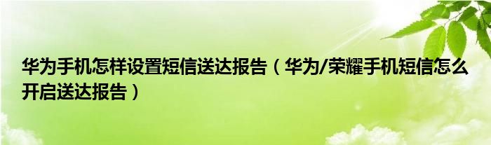 华为手机怎样设置短信送达报告（华为/荣耀手机短信怎么开启送达报告）