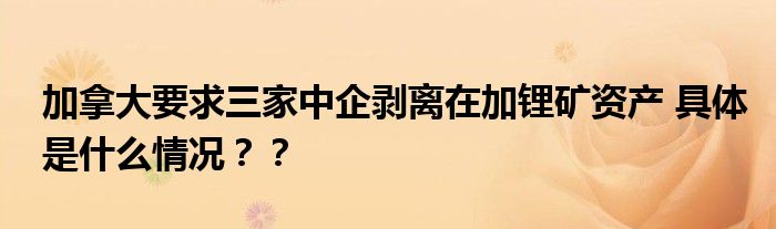 加拿大要求三家中企剥离在加锂矿资产 具体是什么情况？？