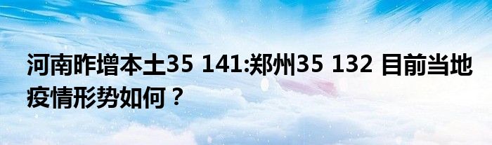 河南昨增本土35 141:郑州35 132 目前当地疫情形势如何？