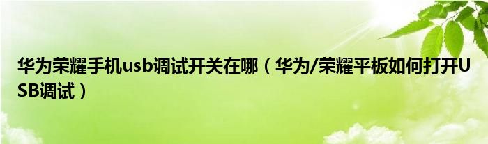 华为荣耀手机usb调试开关在哪（华为/荣耀平板如何打开USB调试）