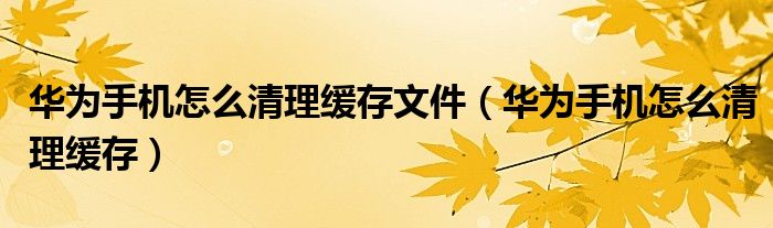 华为手机怎么清理缓存文件（华为手机怎么清理缓存）