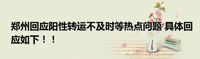 郑州回应阳性转运不及时等热点问题 具体回应如下!!