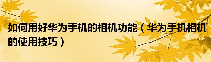 如何用好华为手机的相机功能（华为手机相机的使用技巧）