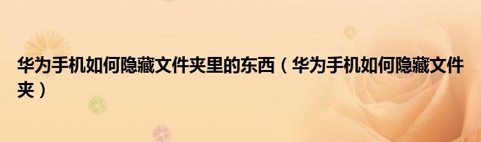 华为手机如何隐藏文件夹里的东西（华为手机如何隐藏文件夹）