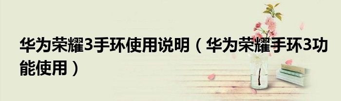 华为荣耀3手环使用说明（华为荣耀手环3功能使用）