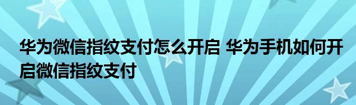 华为微信指纹支付怎么开启 华为手机如何开启微信指纹支付