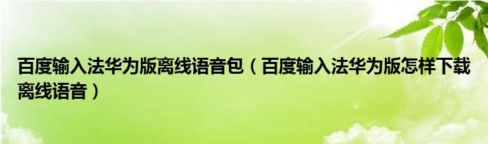 百度输入法华为版离线语音包（百度输入法华为版怎样下载离线语音）