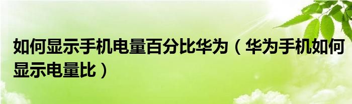 如何显示手机电量百分比华为（华为手机如何显示电量比）