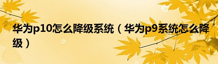 华为p10怎么降级系统（华为p9系统怎么降级）
