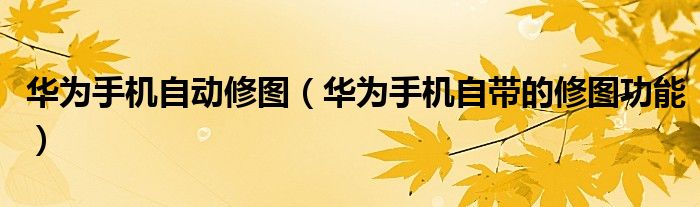 华为手机自动修图（华为手机自带的修图功能）