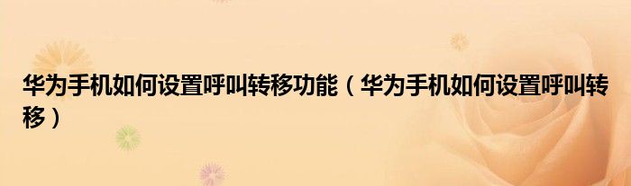 华为手机如何设置呼叫转移功能（华为手机如何设置呼叫转移）