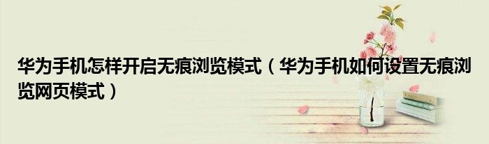 华为手机怎样开启无痕浏览模式（华为手机如何设置无痕浏览网页模式）
