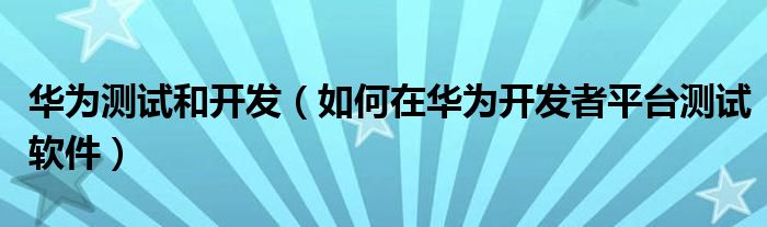华为测试和开发（如何在华为开发者平台测试软件）