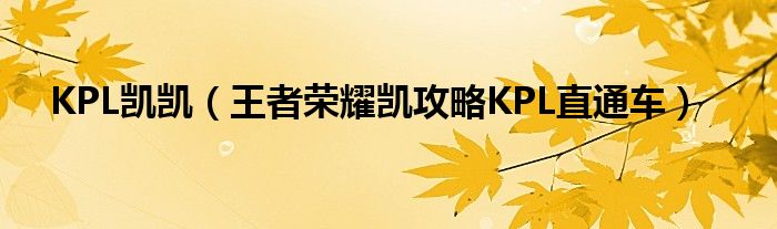 KPL凯凯（王者荣耀凯攻略KPL直通车）