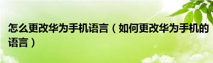 怎么更改华为手机语言（如何更改华为手机的语言）