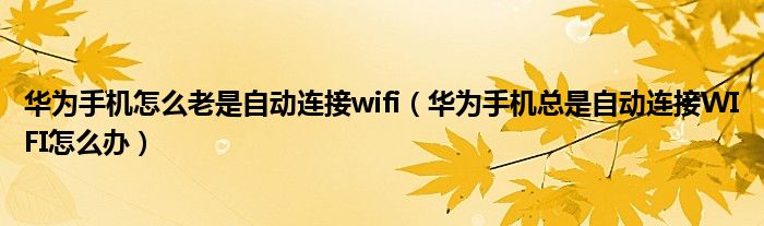 华为手机怎么老是自动连接wifi（华为手机总是自动连接WIFI怎么办）