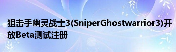 狙击手幽灵战士3(SniperGhostwarrior3)开放Beta测试注册