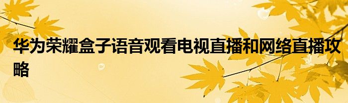 华为荣耀盒子语音观看电视直播和网络直播攻略