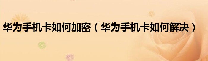 华为手机卡如何加密（华为手机卡如何解决）