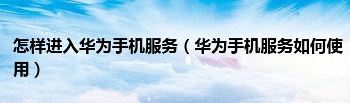 怎样进入华为手机服务（华为手机服务如何使用）