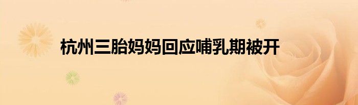 杭州三胎妈妈回应哺乳期被开