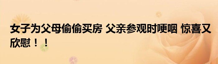 女子为父母偷偷买房 父亲参观时哽咽 惊喜又欣慰！！