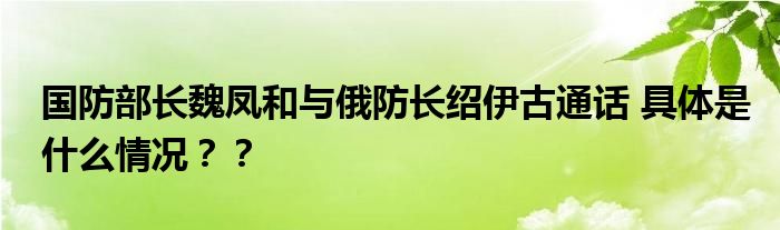 国防部长魏凤和与俄防长绍伊古通话 具体是什么情况？？
