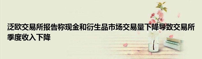 泛欧交易所报告称现金和衍生品市场交易量下降导致交易所季度收入下降